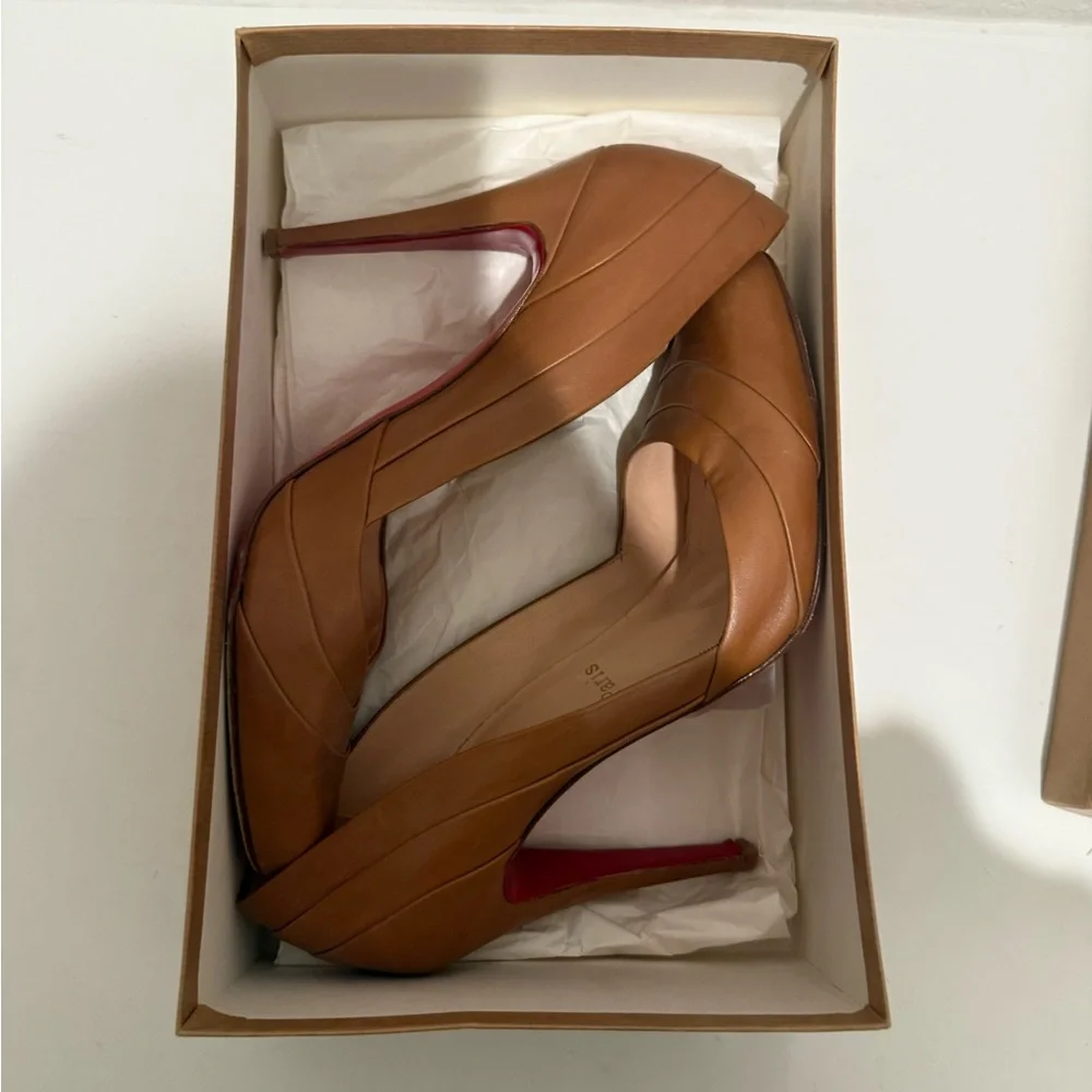 Christian Louboutin Insectika 100 Seta Caramel Tan High Heels 40.5